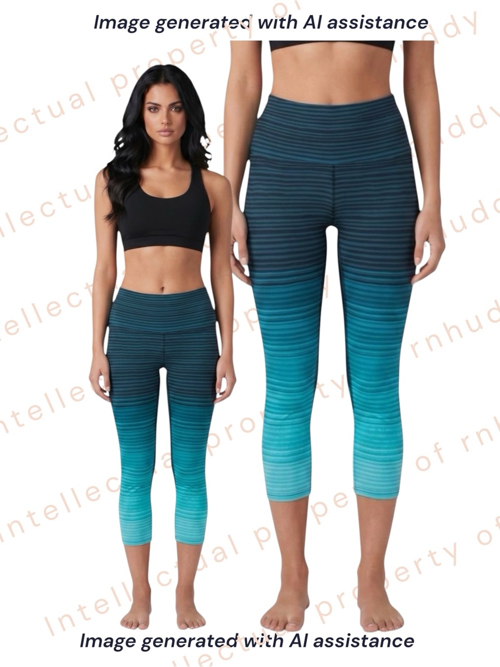 K-DEER S teal ombré stripe capri legging